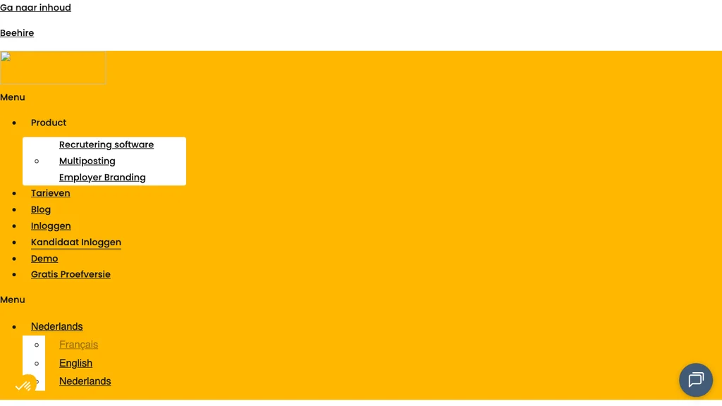Beehire recruitment software homepage (screenshot juli 2026)
