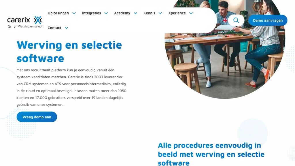 Carerix werving en selectie software homepage (screenshot juli 2026)