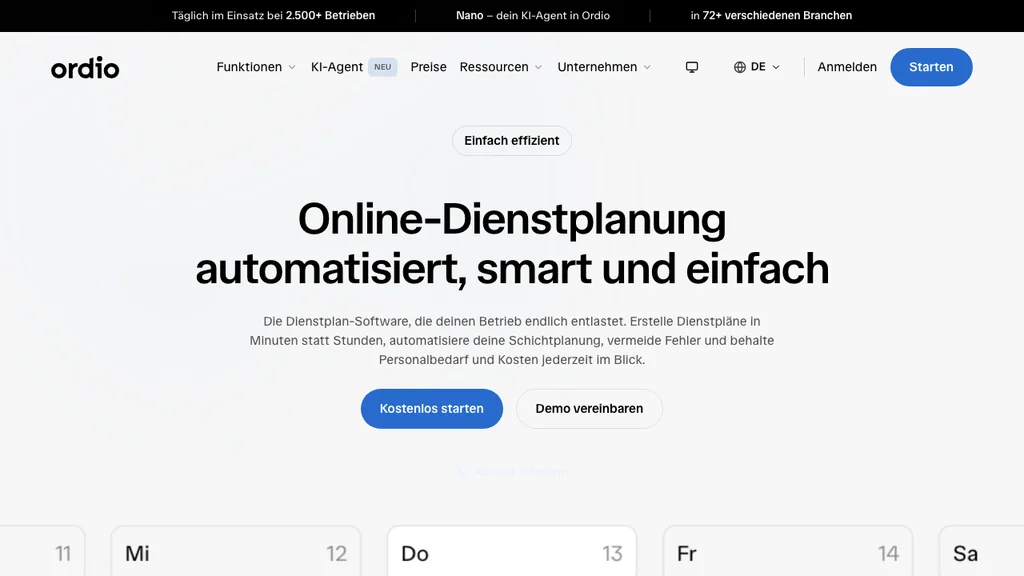 Ordio Schichtplan: Startseite mit Schichtplanung im Einzelhandel (Screenshot Oktober 2026)