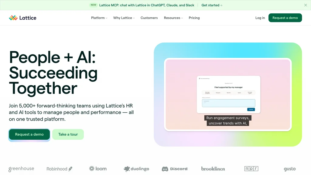 Lattice performance and engagement software homepage (screenshot July 2026)