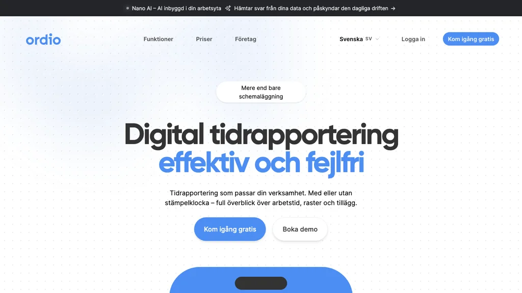 Ordio tidrapportering och schema för skiftteam (screenshot juli 2026)