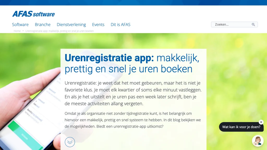 AFAS Pocket urenregistratie app in ERP (screenshot juli 2026)