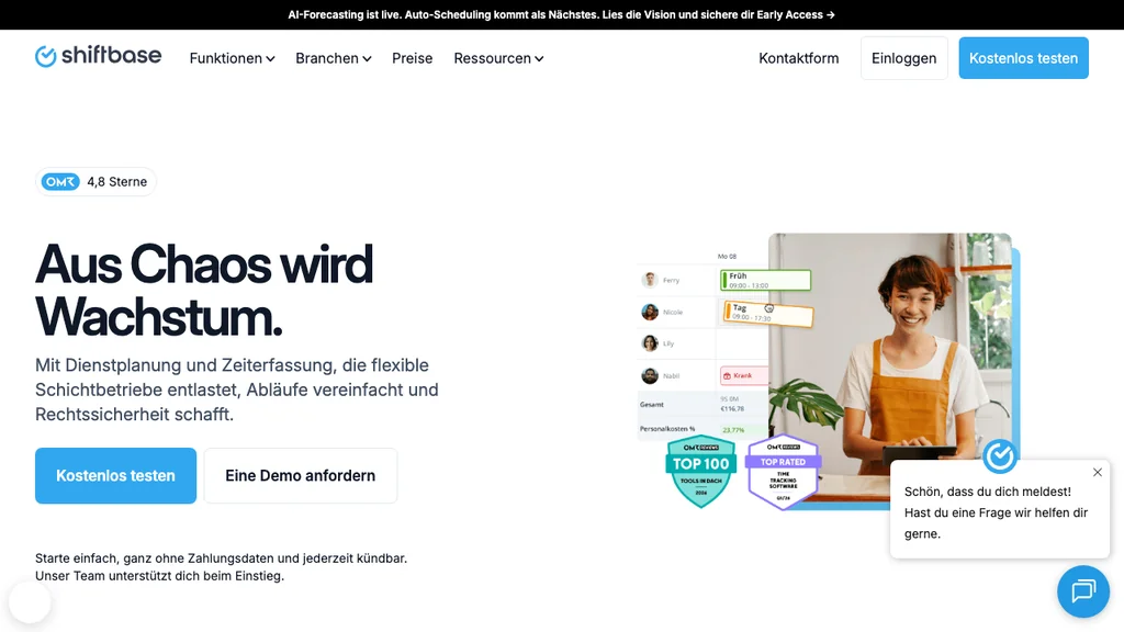 Shiftbase Workforce Management: Startseite (Screenshot Juni 2026)