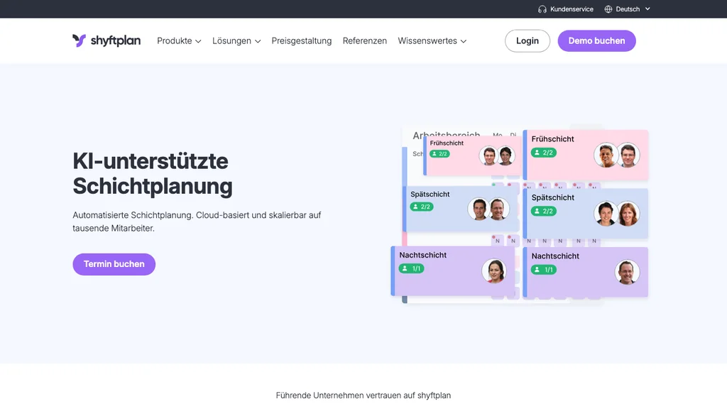 shyftplan Workforce Management: Produktstartseite (Screenshot Juni 2026)