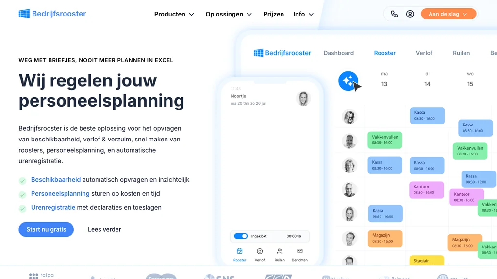Bedrijfsrooster.nl WFM en ploegenrooster homepage (screenshot juli 2026)