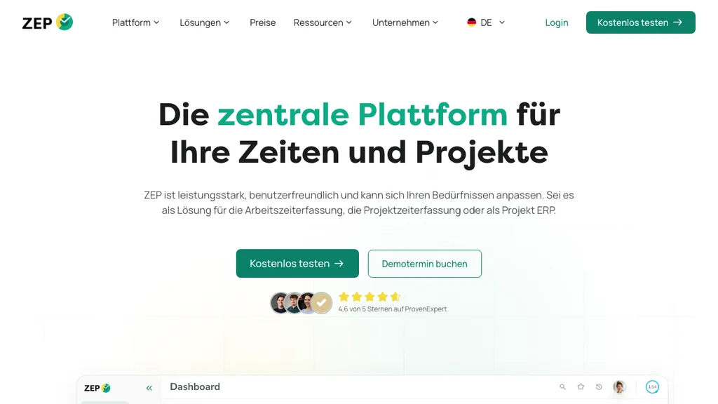 ZEP Projektzeiterfassung: Startseite (Screenshot Juni 2026)