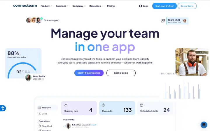 Connecteam Benutzeroberfläche für Schichtplanung und Zeiterfassung im Vergleich mit Ordio