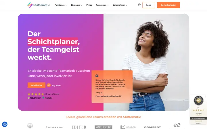 Staffomatic Benutzeroberfläche für Schichtplanung und Zeiterfassung im Vergleich mit Ordio